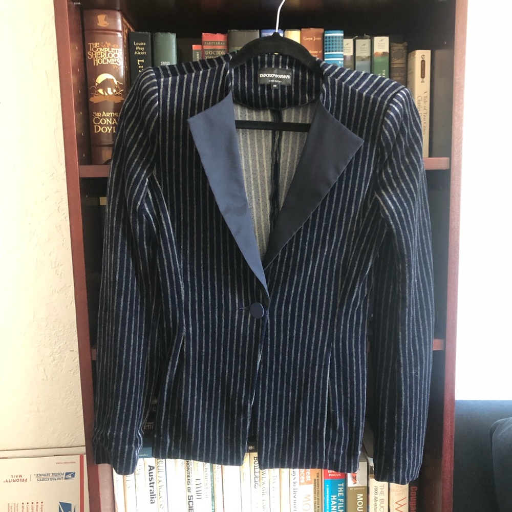 Emporio Armani Velvet Pinstripe Blazer: Navy/Grey
